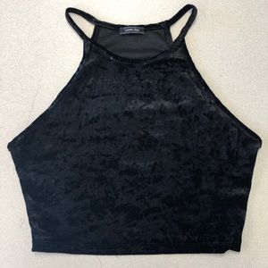 Black suede sleeveless crop top